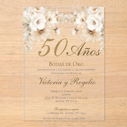 50th Wedding Anniversary Acrylic Invitation (Recto)