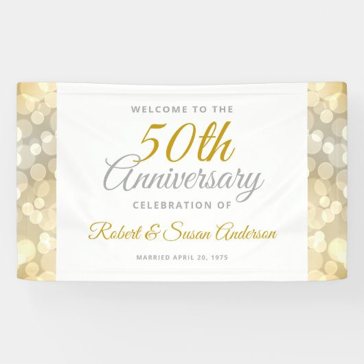 50th Wedding Anniversary Gold Bokeh Welcome Spandoek (Horizontaal)
