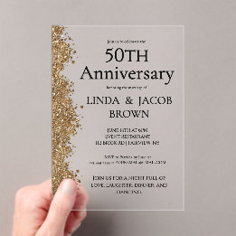 50th Wedding Anniversary Gold Faux Glitter  Acryl Uitnodigingen