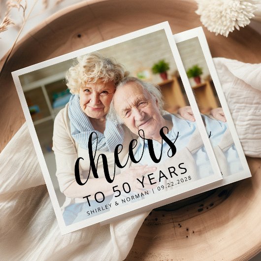 50th Wedding Anniversary Photo Black Script Cheers Servet