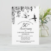 50th Wedding Anniversary Silver Birch Flying Birds Kaart (Staand voorkant)
