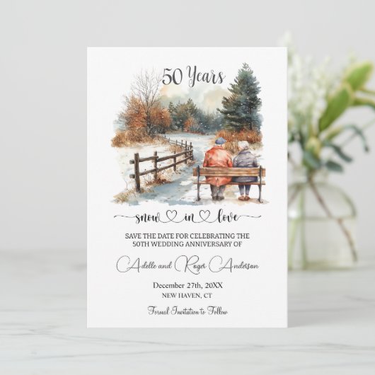 50th Wedding Anniversary Winter Landscape Romantic Save The Date (Staand voorkant)