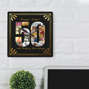 50th Wedding Jubileum Black en Gold Photo Vierkante Klok