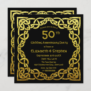 50th Wedding Jubileum Black & Gold Celtic Knot Kaart