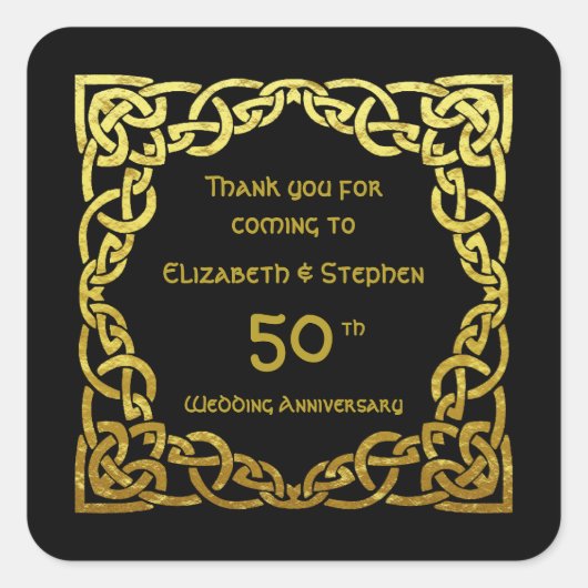 50th Wedding Jubileum Black & Gold Celtic Knot Vierkante Sticker (Voorkant)