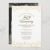 50th Wedding Jubileum Chic Gold Hearts Foto Kaart (Voorkant / Achterkant)