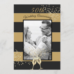 50th Wedding Jubileum Foto Black Gold Elegant Kaart