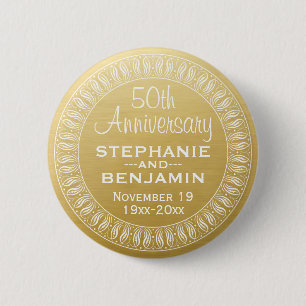 50th Wedding Jubileum Gepersonaliseerd goud Ronde Button 5,7 Cm