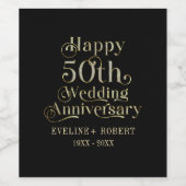 50th Wedding Jubileum Gold White Typografie Wijn Etiket (Enkel label)
