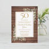 50th Wedding Jubileum Rustic Wood Greenery Kaart (Staand voorkant)