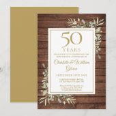 50th Wedding Jubileum Rustic Wood Greenery Kaart (Voorkant / Achterkant)