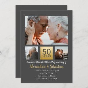 50th Wedding Jubileum Specialized Grey Gold Kaart