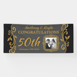 50th Wedding Jubileum Voeg uw foto toe Goudgrijs Spandoek