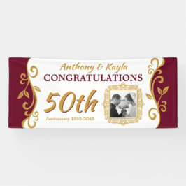 50th Wedding Jubileum Voeg uw foto toe Red Gold Spandoek
