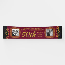 50th Wedding Jubileum Voeg uw foto toe Red Gold Spandoek