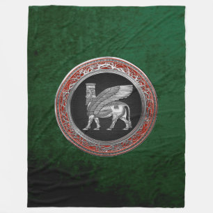[510] Assyrian Winged Bull - Silver Lamassu Fleece Deken