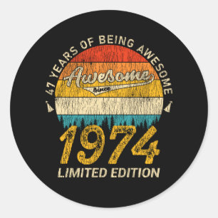 51 jaar oud 1974 Retro Geweldige 51ste verjaardags Ronde Sticker