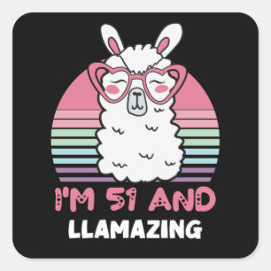 51 jaar oude dag Llamazing Llama 51st verjaardag Vierkante Sticker