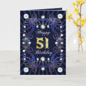 51e anniversaire carte avec des masses de bijoux (Fleur jaune)