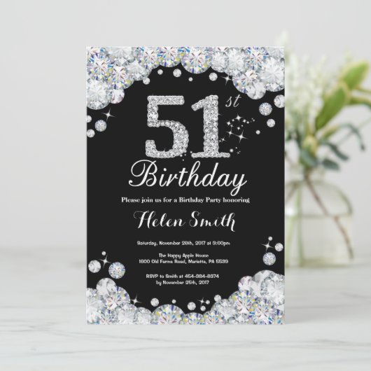 51e anniversaire Invitation Chalkboard Silver Diam (Debout devant)