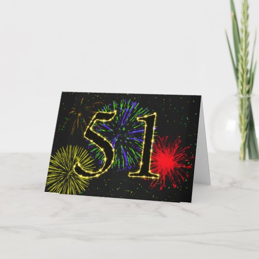 51e carte d'anniversaire avec feux d'artifice (Devant)