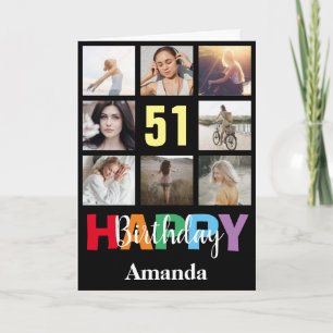51e Happy Birthday Photo Collage Modern Black Kaart