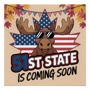 51e staat komt binnenkort Patriotic Moose USA Vlag Perfect Poster