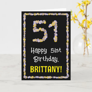 51e verjaardag: Floral Flowers Number, Custom Name Kaart