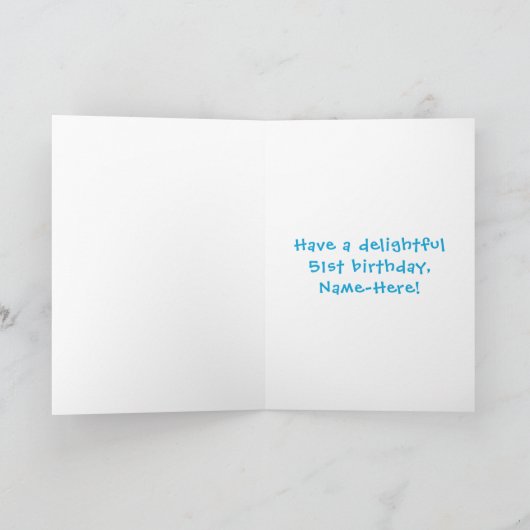 51e verjaardag: Fun Cake and Candles + Custom Name Kaart (Binnen)