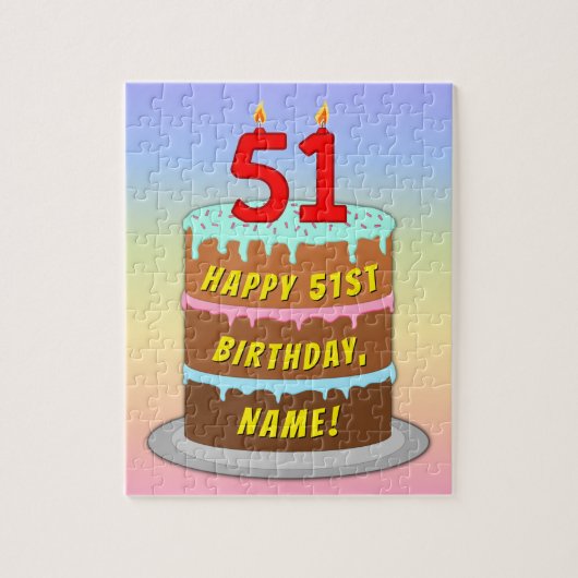 51e verjaardag: Fun Cake and Candles + Custom Name Legpuzzel (Verticaal)
