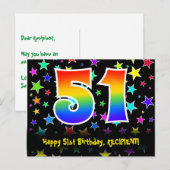 51e verjaardag: Fun Stars-patroon, Regenboog 51, N Briefkaart (Voorkant / Achterkant)