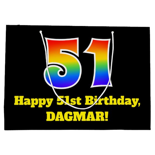 51e verjaardag ~ Leuk, Kleurrijk, Levendig, Regenb Groot Cadeauzakje (Achterkant)