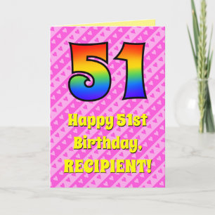 51e verjaardag: Roze strepen & harten, Regenboog # Kaart