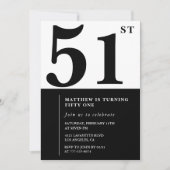 51e verjaardag uitnodigingen Zwart en Wit Elegant (Voorkant)
