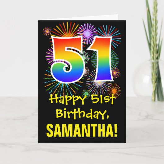 51e verjaardag: Vuurwerk Fun Pattern + Regenboog 5 Kaart (Voorkant)
