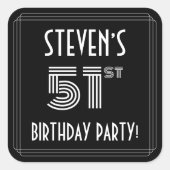 51ste verjaardag: Art Deco Style en aangepaste naa Vierkante Sticker (Voorkant)