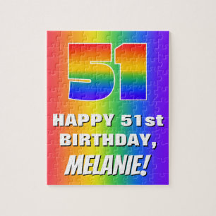51ste verjaardag: kleurrijk, vun regenboogpatroon legpuzzel