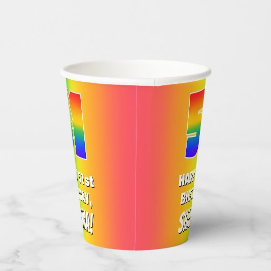 51ste verjaardag: kleurrijk, vun regenboogpatroon papieren bekers (Rechts)