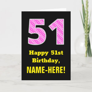 51ste verjaardag: roze strepen en harten "51" + na kaart