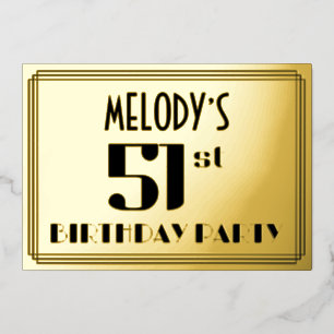 51ste verjaardagsfeest: Art Deco-look “51” en naam Folie Uitnodiging