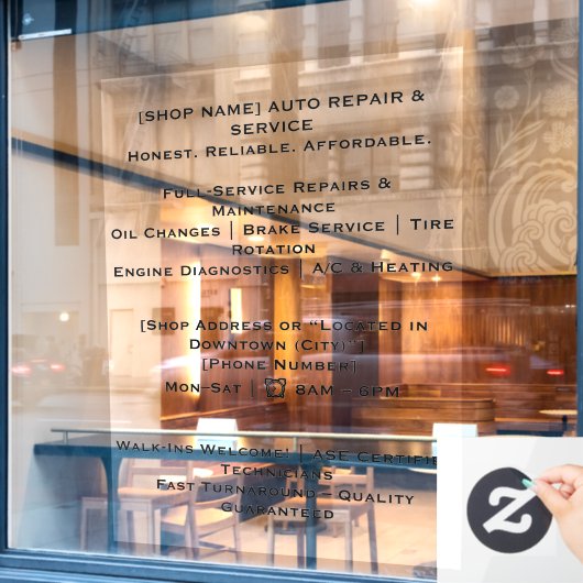 52-inch x 72-inch autoetalage raamsticker (Cafe Raam)