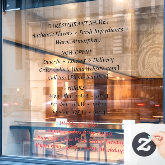 52" x 72" Autocollant de fenêtre pour restaurant (Fenêtre de café)