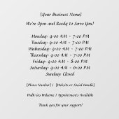 52" x 72" Autocollant pour vitrine à heures d'ouve (Feuille)