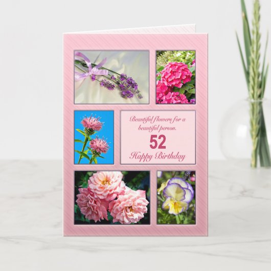 52e anniversaire, belle carte de fleurs (Devant)
