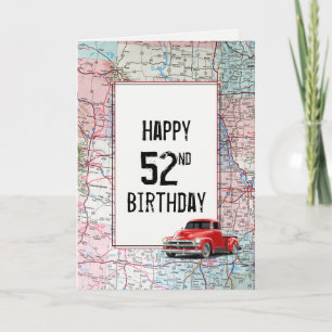 52e anniversaire Camion rouge Retro sur la carte