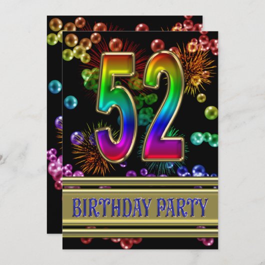 52e anniversaire Invitation avec bulles (Devant / Derrière)