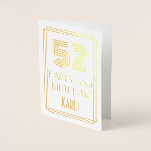 52e verjaardag - Art Deco geïnspireerde look "52" Folie Kaarten (Voorkant)