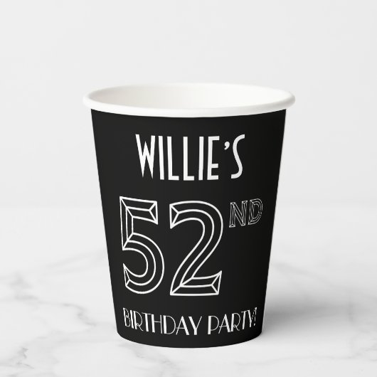 52e verjaardag: Art Deco Style + aangepaste naam Papieren Bekers (Achterkant)