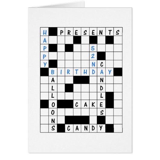 52e verjaardag, Crossword Puzzle Birthday Kaart (Voorkant)