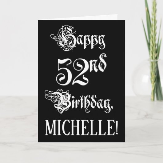 52e verjaardag: Fancy, elegant script + aangepaste Kaart (Voorkant)